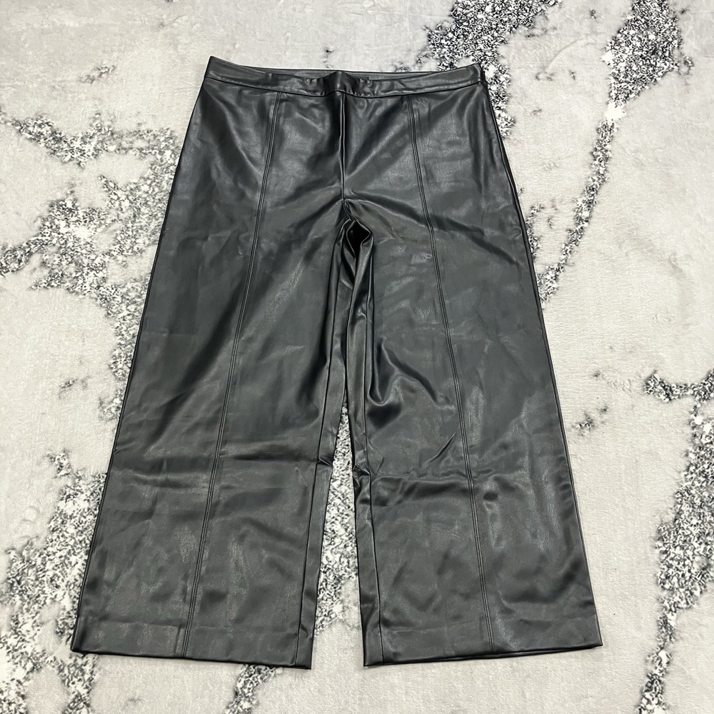 Ann Taylor Vegan Faux Leather Wide Leg Pants Black Womens Size 14 Chic